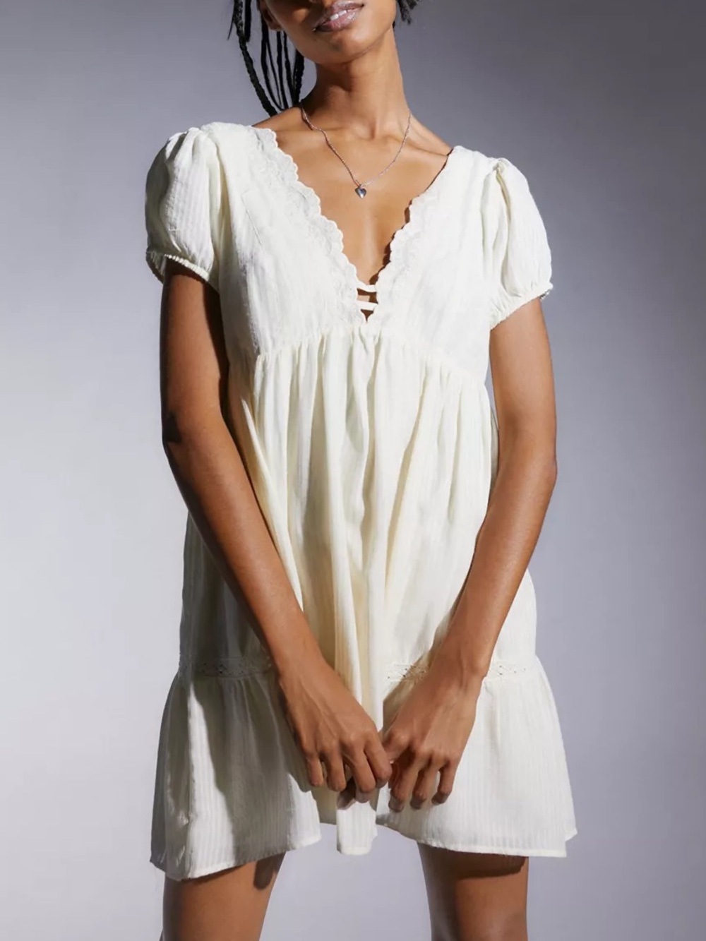Urban Outfitters Rylan Short Sleeve Babydoll Frock Dress Lace Up Back Size Small